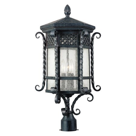 Maxim Three Light Country Forge Seedy Glass Post Light 30121CDCF